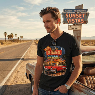 T-shirt En Tri-matière Rétro Diners Néo Rétro Années 50 Voitures de Colle