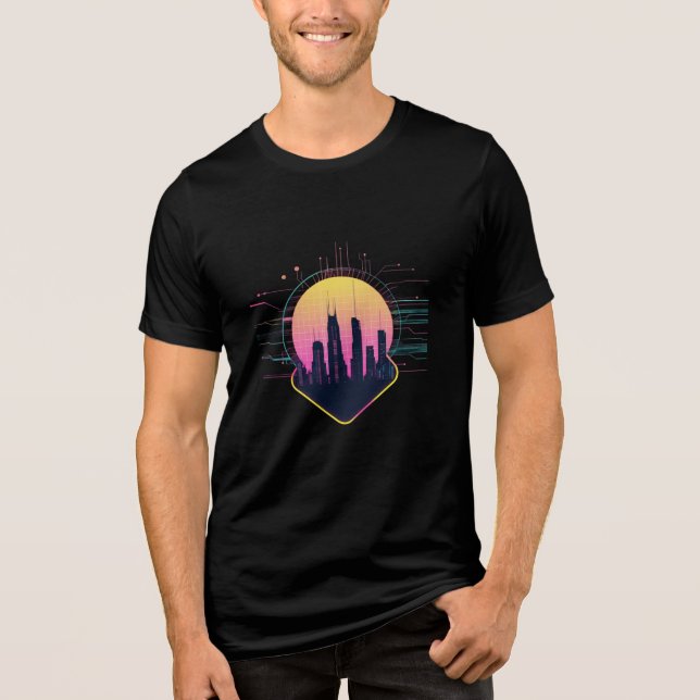 T-shirt En Tri-matière Retro Futuristic Neon Cityscape Tech (Recto)