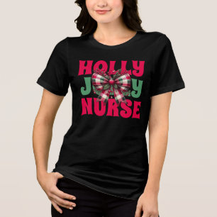 T-shirt En Tri-matière Retro Holly Jolly Infirmière Noël Coquette Bow
