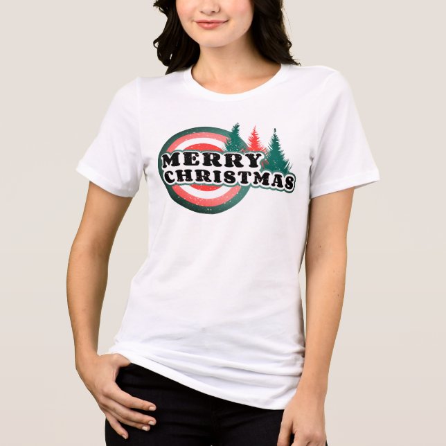 T-shirt En Tri-matière Retro Joyeux Arbres de Noël Vacances d'hiver (Recto)