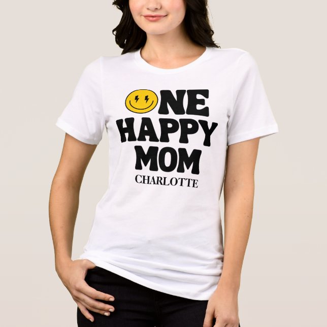 T-shirt En Tri-matière Retro One Happy Mom Smile Face Birthday (Recto)