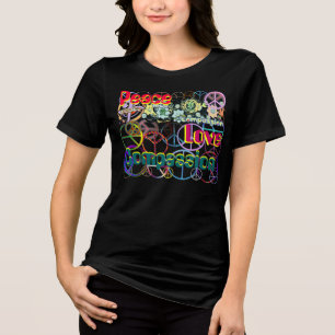 T-shirt En Tri-matière Retro Peace Love Compassion Peace Sign Collage