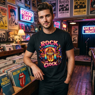 T-shirt En Tri-matière Retro Rock Around the Clock des années 50 Jukebox
