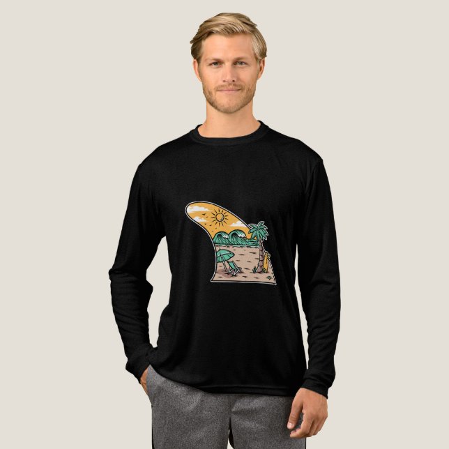 T-shirt En Tri-matière Retro Surf Fin Beach Scene T-Shirt (Recto complet)