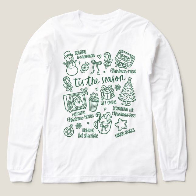 T-shirt En Tri-matière  Retro Whimsical Festive Green Christmas Doodles (Motif recto)