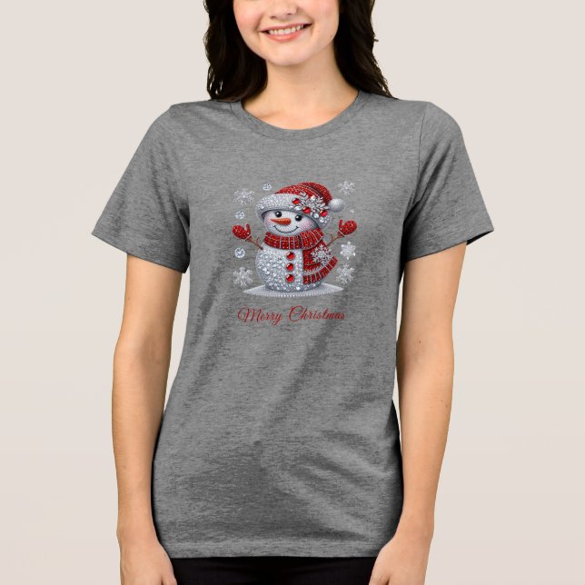 T-shirt En Tri-matière Rhinestones Snowman Holiday Women's (Recto)