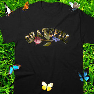T-shirt En Tri-matière Rose et papillon de typographie dorée reconnaissan