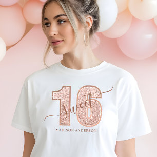 T-shirt En Tri-matière Rose Gold Pailleté Écriture Douce 16e Anniversaire