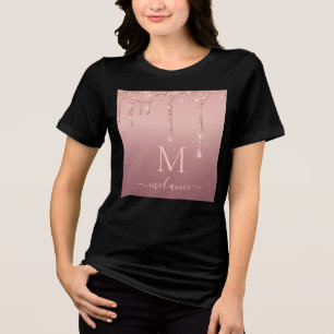 T-shirt En Tri-matière Rose Gold Parties scintillant Votre Lettre Nom Per