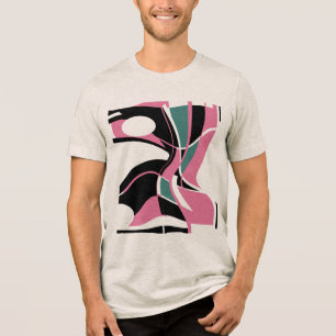 T-shirt En Tri-matière Rose Turquoise Vert noir Mauve scintillant Art Abs