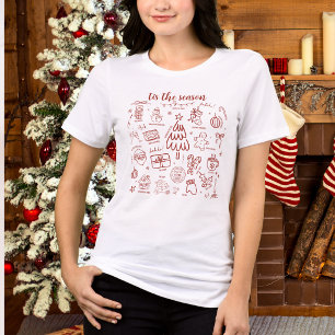 T-shirt En Tri-matière Rouge Fantaisiste Dessin à la Main Gribouillé