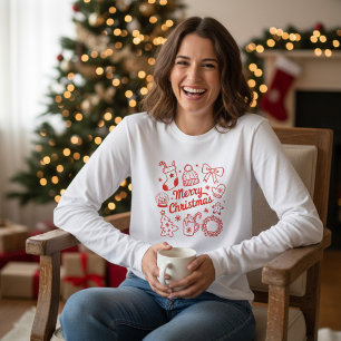 T-shirt En Tri-matière Ruban d'arbre de gribouillis de Noël Coquette