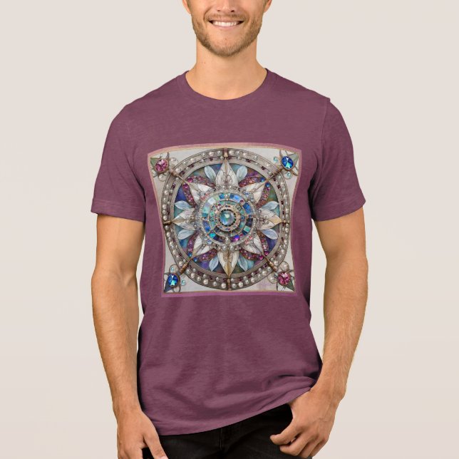T-shirt En Tri-matière Saphirs roses et bleus Diamants Perles Mandala (Recto)
