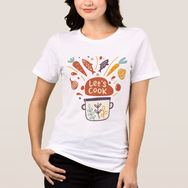 T-shirt En Tri-matière Scène Whimsical Kitchen avec "Let’s Cook" Texte - (Recto)