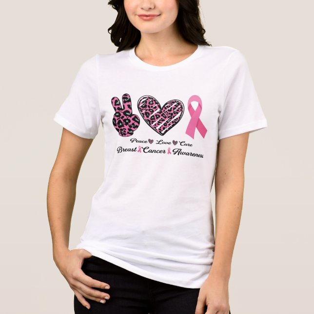 T-shirt En Tri-matière Sensibilisation au cancer du sein Paix Amour Cure  (Recto)