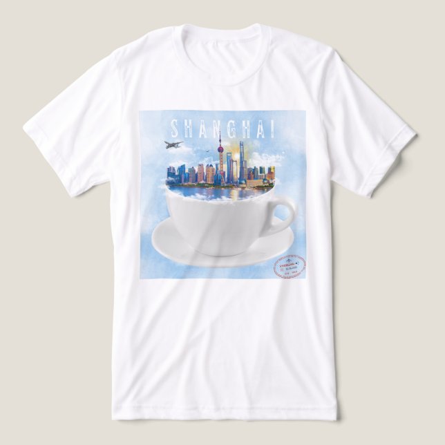 T-shirt En Tri-matière Shanghai dans un Teacup - Futuriste Skyline Art (Design Recto)