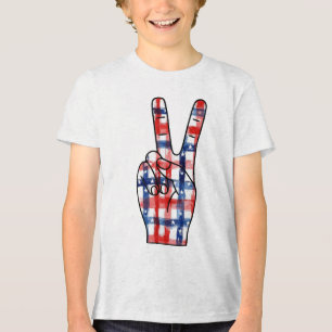 T-shirt En Tri-matière Signe de paix patriotique Main Abstrait Motif de d