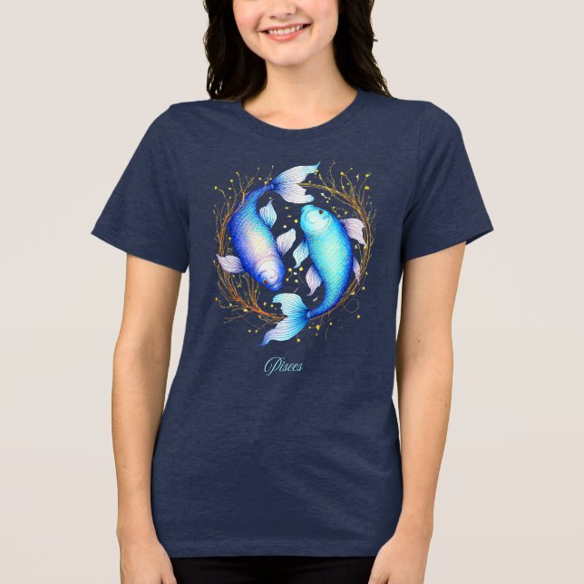 T-shirt En Tri-matière Signe Zodiaque Pisces, Deux Poissons Koi Gracieux (Recto)