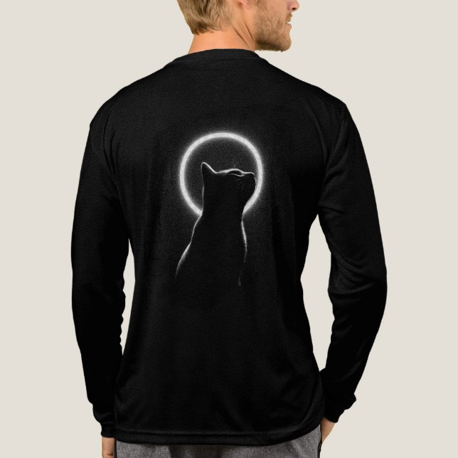 T-shirt En Tri-matière Silhouette de chat noir céleste à manches longues (Verso)