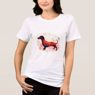 T-shirt En Tri-matière Silhouette de Dachshund avec Coeurs rose et rouge