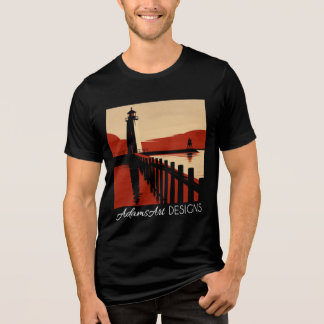 T-shirt En Tri-matière Silhouette de phare côtier vintage Art rétro