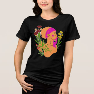 T-shirt En Tri-matière Silhouette Élégante de Femme aux Fleurs