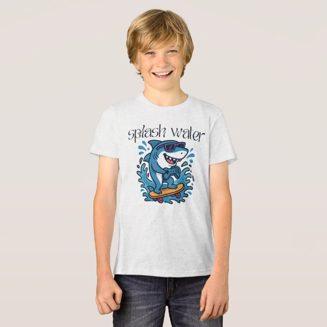 T-shirt En Tri-matière Skateboard Shark - Requin Cool avec lunettes de so (Recto plein)