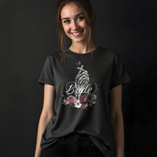 T-shirt En Tri-matière Skeleton Coeur main Floral Gothique Aquarelle Mari