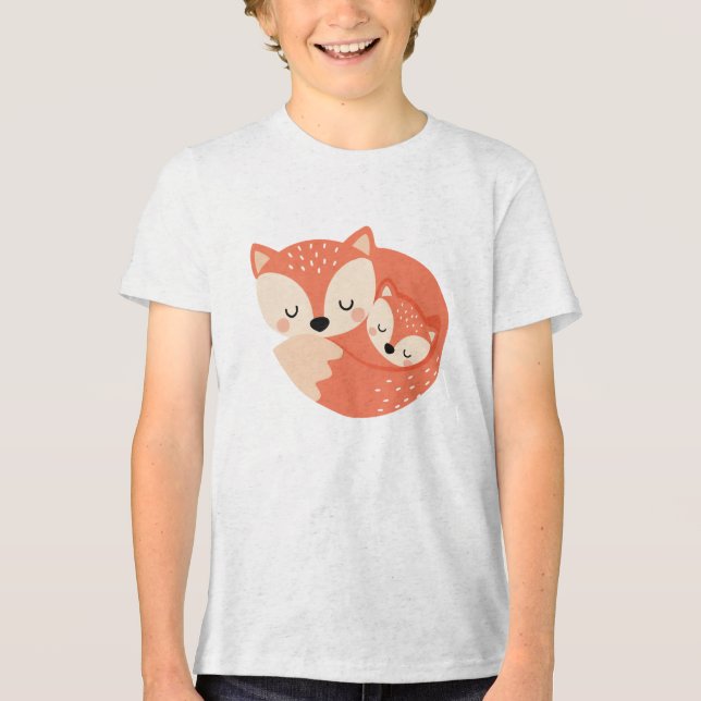 T-shirt En Tri-matière Sleeping Mama Fox with Baby Cub Illustration (Recto)