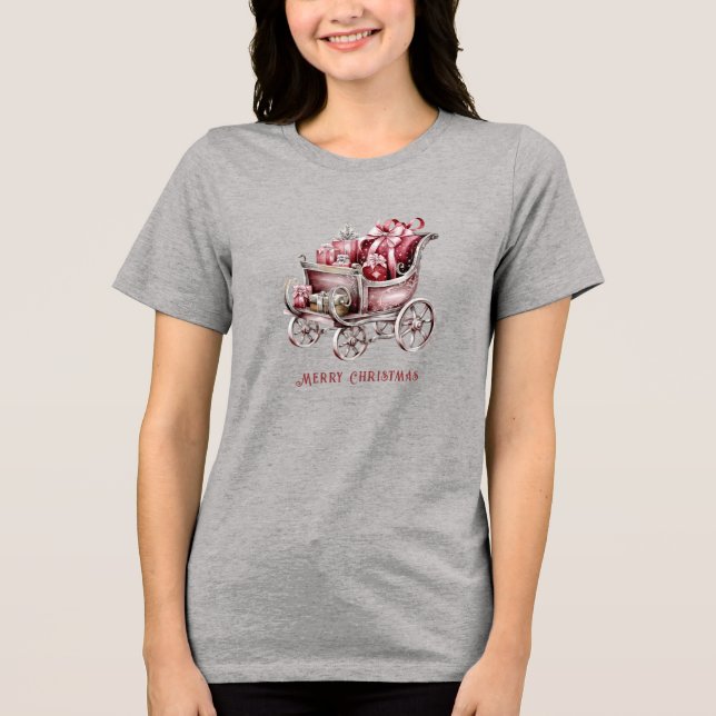 T-shirt En Tri-matière Sleigh De Noël Avec Cadeaux Vacances Femmes (Recto)