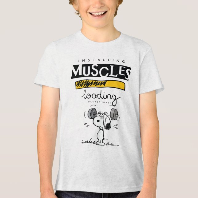 T-shirt En Tri-matière Snoopy Cartoon Lifting Weights (Recto)
