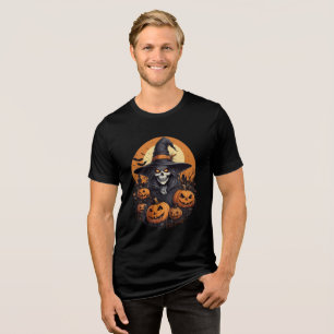 T-shirt En Tri-matière Sorcière de crâne avec citrouilles Art Halloween