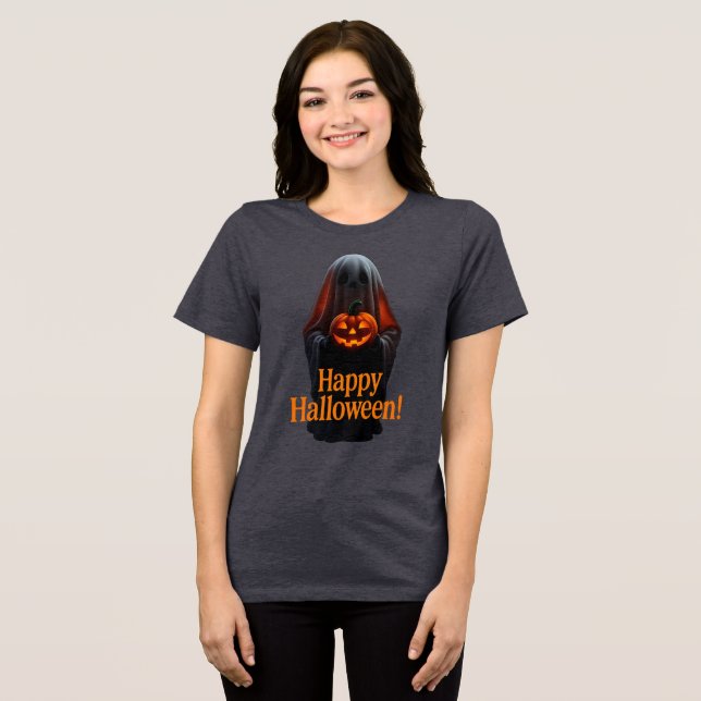 T-shirt En Tri-matière Spooky Ghost with Pumpkin – Happy Halloween  (Recto plein)