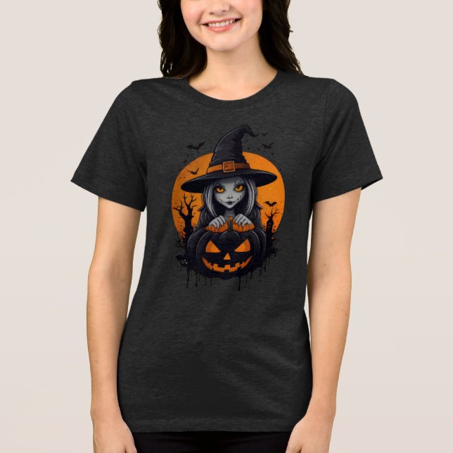 T-shirt En Tri-matière Spooky witch with Jack-o’-Lantern Art (Recto)