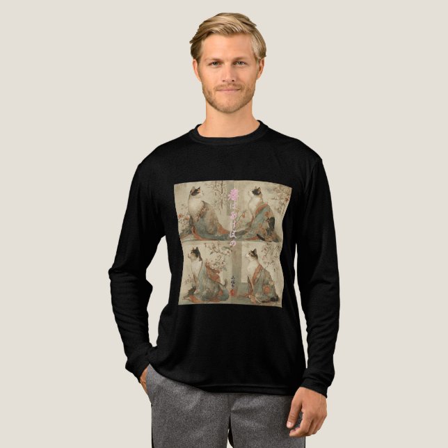T-shirt En Tri-matière "Spring at Dawn" Japanese Cat in Kimono Art (Recto complet)