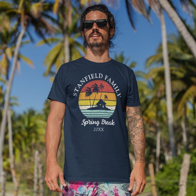 T-shirt En Tri-matière Spring Break Beach Hut Palm Trees Famille (Spring Break Retro Palm Trees Beach Custom Family Matching T-Shirt)