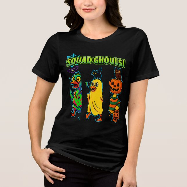 T-shirt En Tri-matière Squad Ghouls Funny Halloween Duck Pumpkin Ghost (Recto)