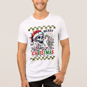 T-shirt En Tri-matière Squelette de Noël et Canne de Bonbon
