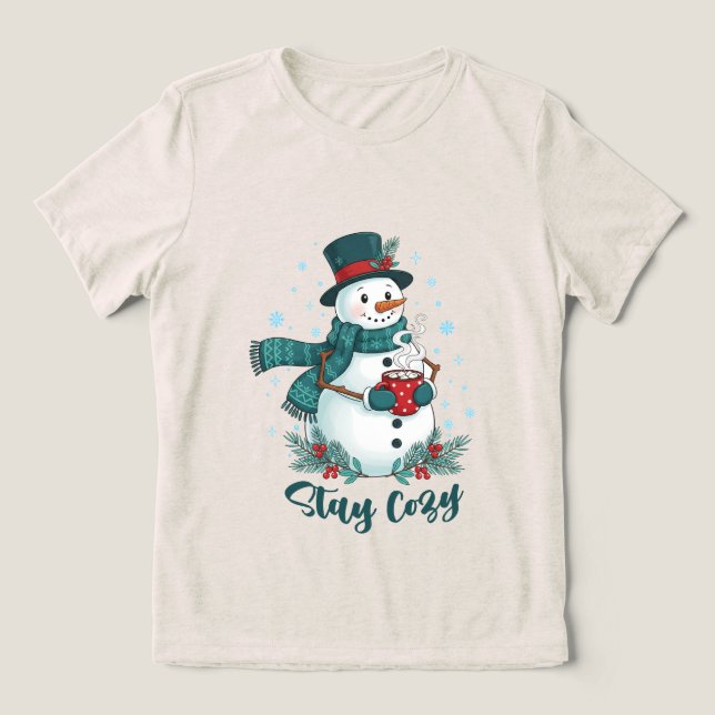 T-shirt En Tri-matière Stay Cozy Winter Snowman With Hot Cocoa (Design Recto)