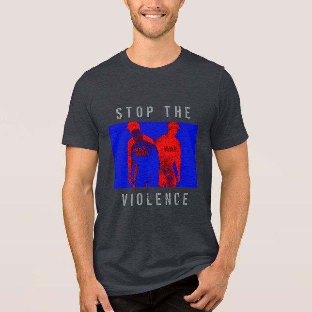 T-shirt En Tri-matière "Stop à la violence" Rouge Bleu noir (Recto)