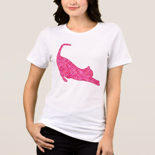 T-shirt En Tri-matière Stretting Cat Silhouette à Fuchsia Pink Batik