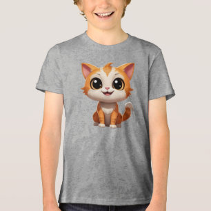 T-shirt En Tri-matière Style de dessin animé de chat orange mignon - 8973