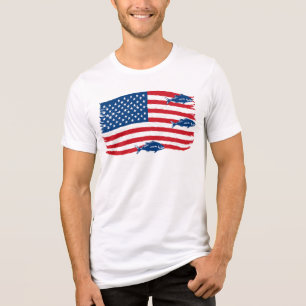 T-shirt En Tri-matière Style vintage Pêche drapeau américain Rouge Bleu