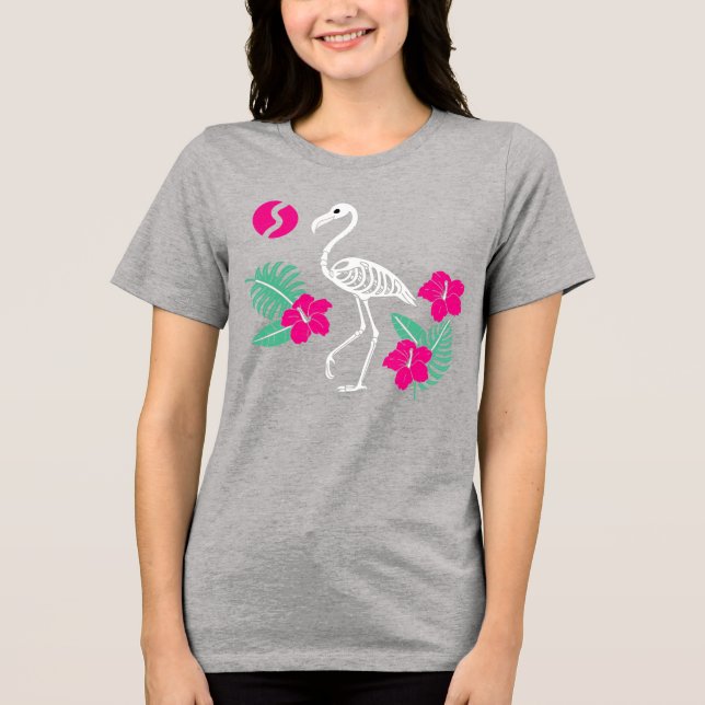 T-shirt En Tri-matière Stylized Flamingo Skeleton with Tropical Flowers (Recto)