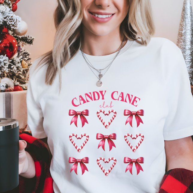 T-shirt En Tri-matière Sucre de canne Noël (Christmas shirt for Women Candy Cane Club cute tee with  candy cone hearts and bows)