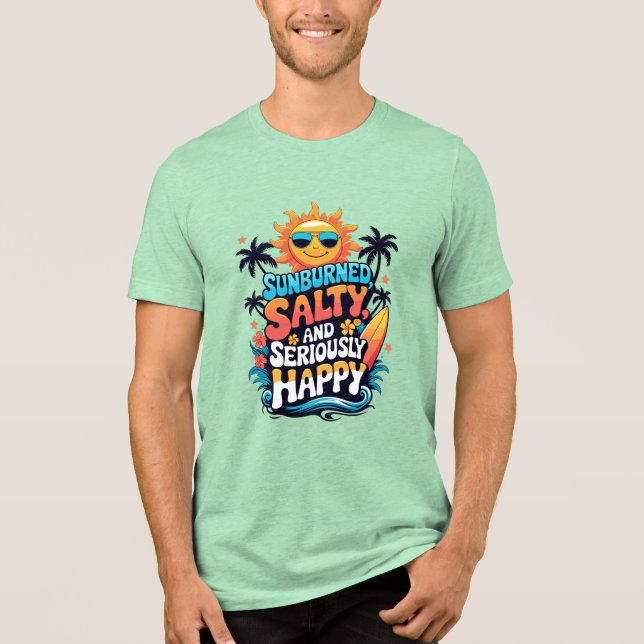T-shirt En Tri-matière Sunburned Salty and Happy – Retro Beach Vibes (Recto)