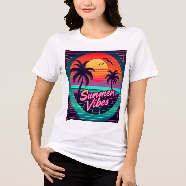 T-shirt En Tri-matière Sunset rétro 'Summer Vibes' 80s T-shirt esthétique (Recto)