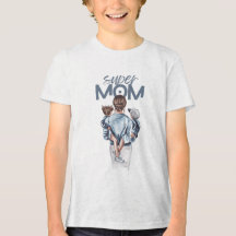 Super Maman Bleu Aquarelle Mère et Enfants Art