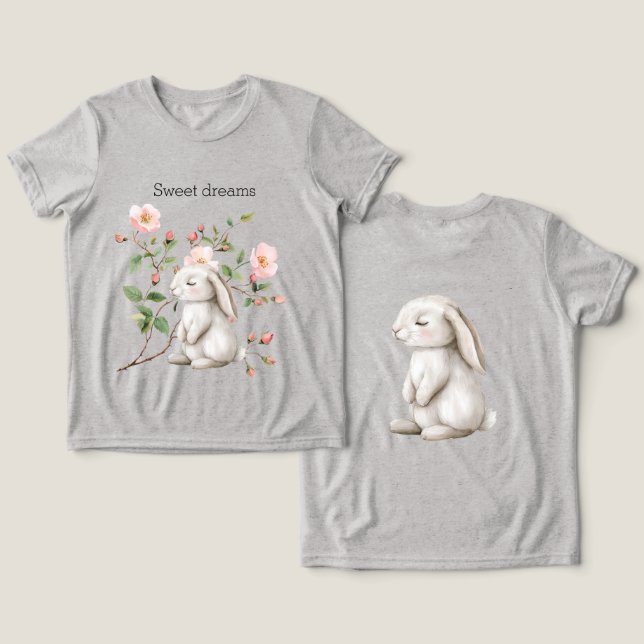 T-shirt En Tri-matière Sweet Dreams Bunny Rabbit Roses Pink Floral (Design Recto & Verso)