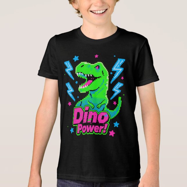 T-shirt En Tri-matière T-Rex Pixel Dino Power Arcade Rétro (Recto)